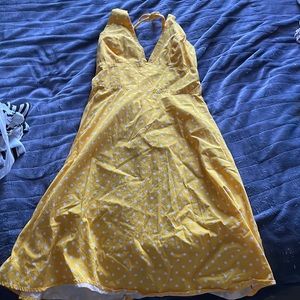 Yellow polka dot dress with v neck